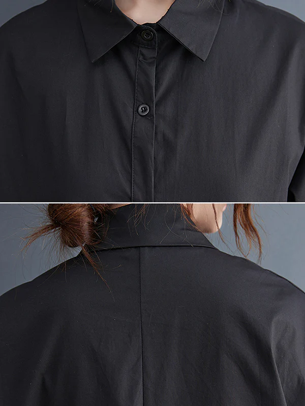 Original Casual Loose Polka-Dot Split-Joint Midi Shirt Dress - Image 8