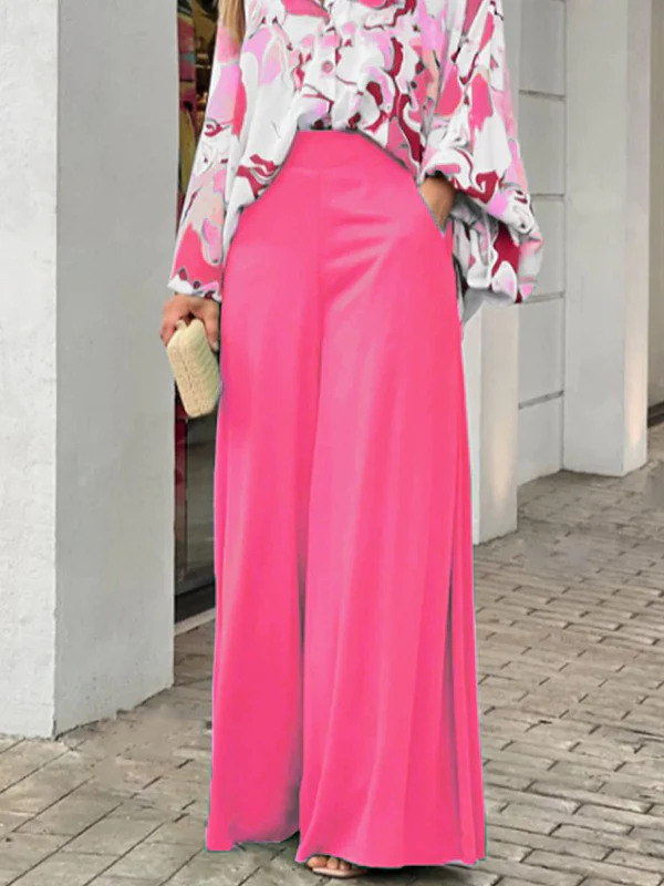 Original Contrast Color Blouse&Solid Wide Legs Pants 2 Pieces Set - Image 11
