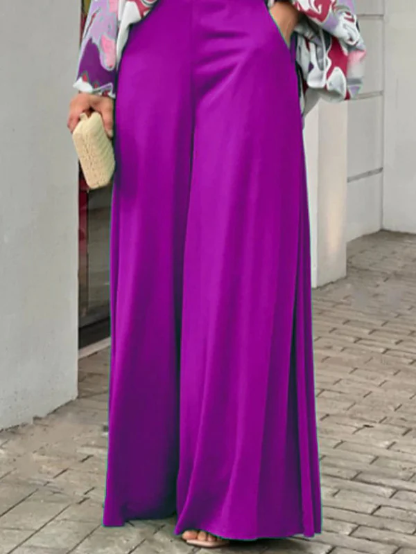 Original Contrast Color Blouse&Solid Wide Legs Pants 2 Pieces Set - Image 13
