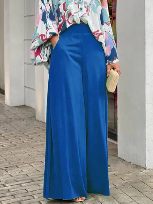 Original Contrast Color Blouse&Solid Wide Legs Pants 2 Pieces Set - Image 9
