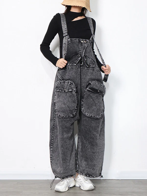 Original Cool Denim Split-Joint Square-Neck Overalls - Image 2