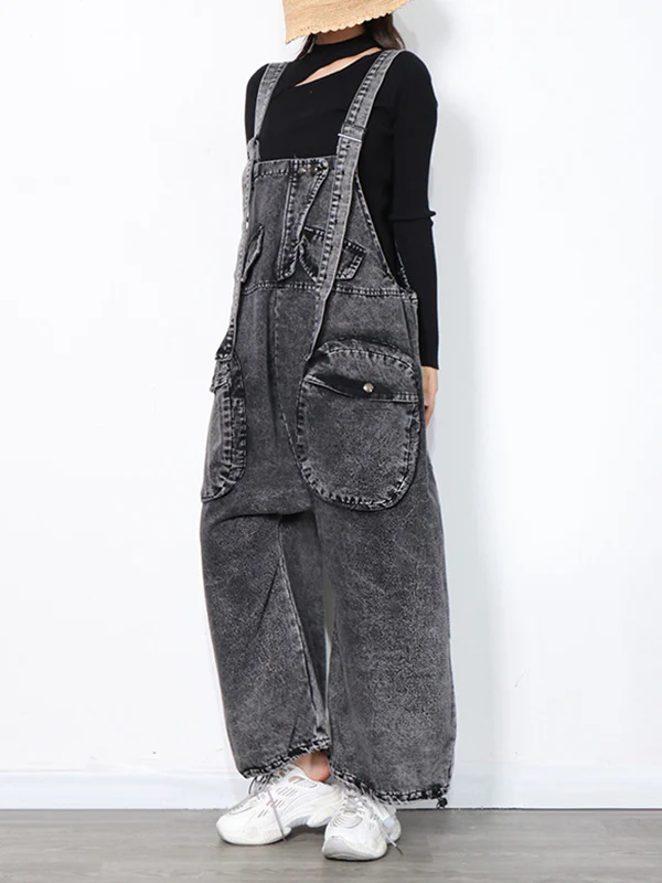 Original Cool Denim Split-Joint Square-Neck Overalls - Image 3