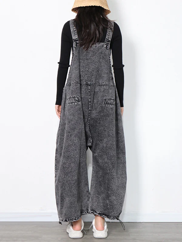 Original Cool Denim Split-Joint Square-Neck Overalls - Image 4