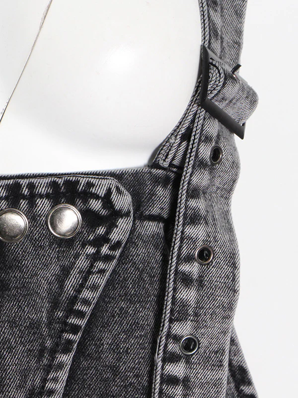 Original Cool Denim Split-Joint Square-Neck Overalls - Image 5