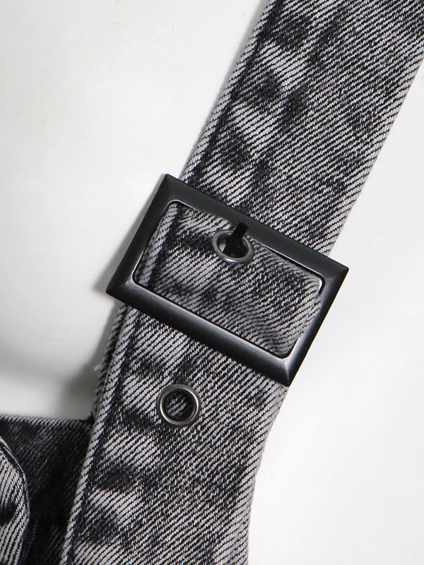Original Cool Denim Split-Joint Square-Neck Overalls - Image 6