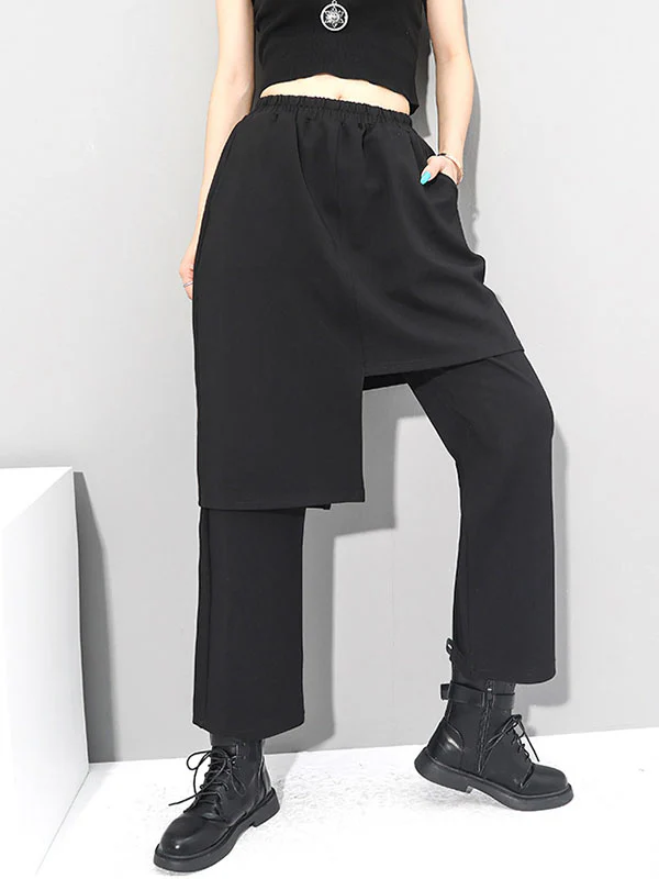 Original Creation Irregularity False Two Solid Color Casual Pants Bottoms - Image 2