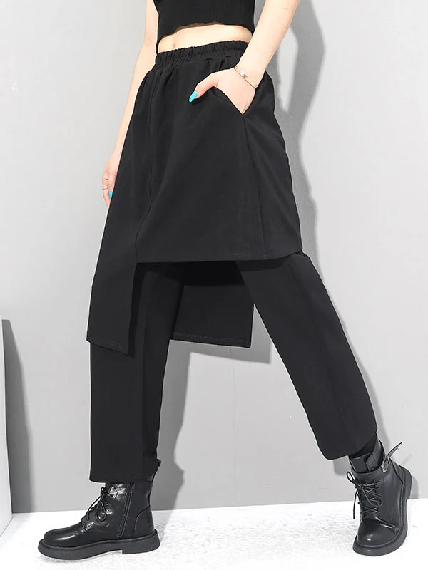 Original Creation Irregularity False Two Solid Color Casual Pants Bottoms - Image 4