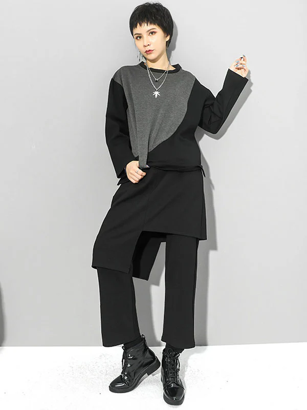 Original Creation Irregularity False Two Solid Color Casual Pants Bottoms - Image 6