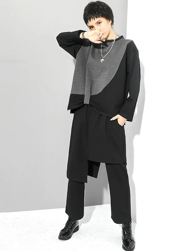 Original Creation Irregularity False Two Solid Color Casual Pants Bottoms - Image 7