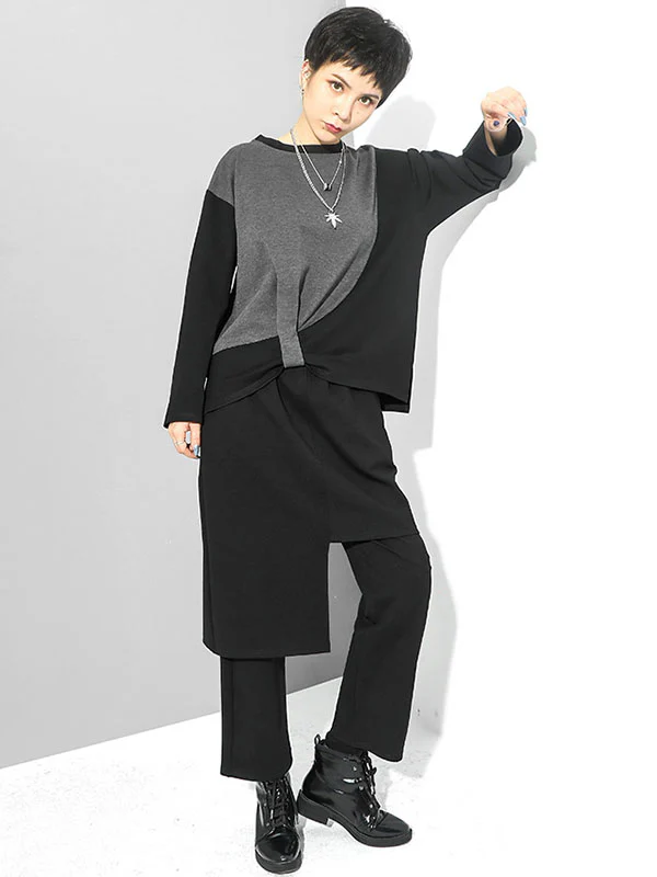 Original Creation Irregularity False Two Solid Color Casual Pants Bottoms - Image 8