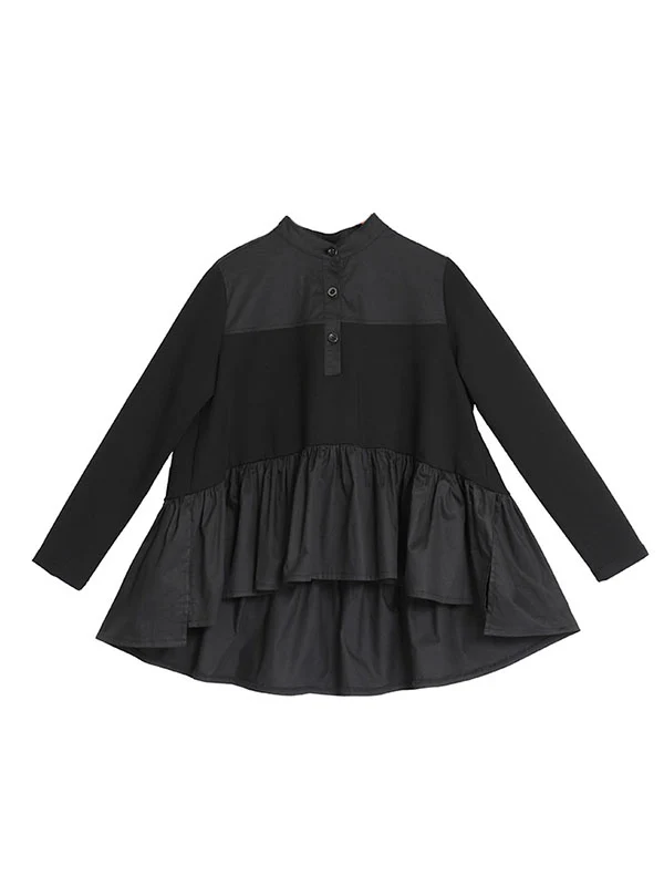 Original Creation Long Sleeves Loose Falbala Split-Joint Stand Collar T-Shirts Tops - Image 11