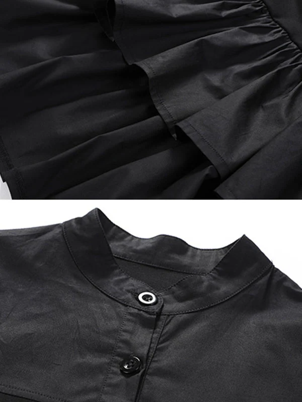 Original Creation Long Sleeves Loose Falbala Split-Joint Stand Collar T-Shirts Tops - Image 13