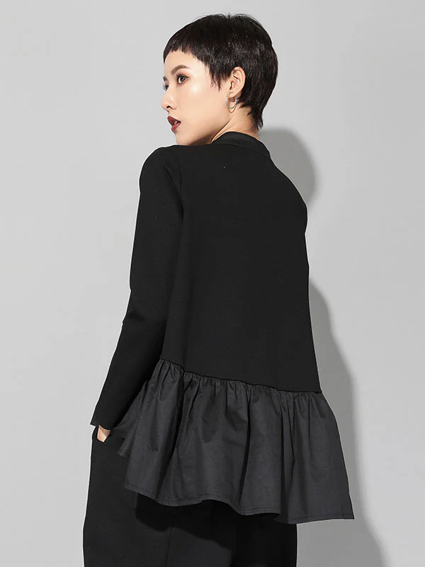 Original Creation Long Sleeves Loose Falbala Split-Joint Stand Collar T-Shirts Tops - Image 7
