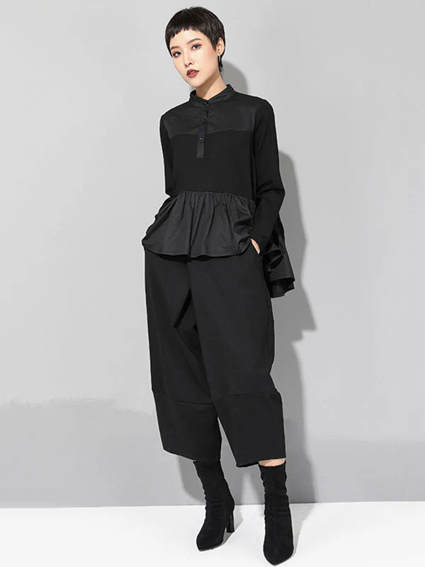 Original Creation Long Sleeves Loose Falbala Split-Joint Stand Collar T-Shirts Tops - Image 8