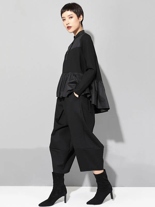 Original Creation Long Sleeves Loose Falbala Split-Joint Stand Collar T-Shirts Tops - Image 9