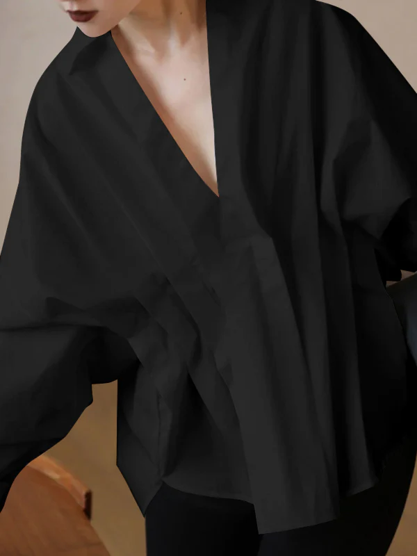 Original Creation Long Sleeves Loose Pleated Solid Color Lapel Collar Blouses&Shirts Tops - Image 6