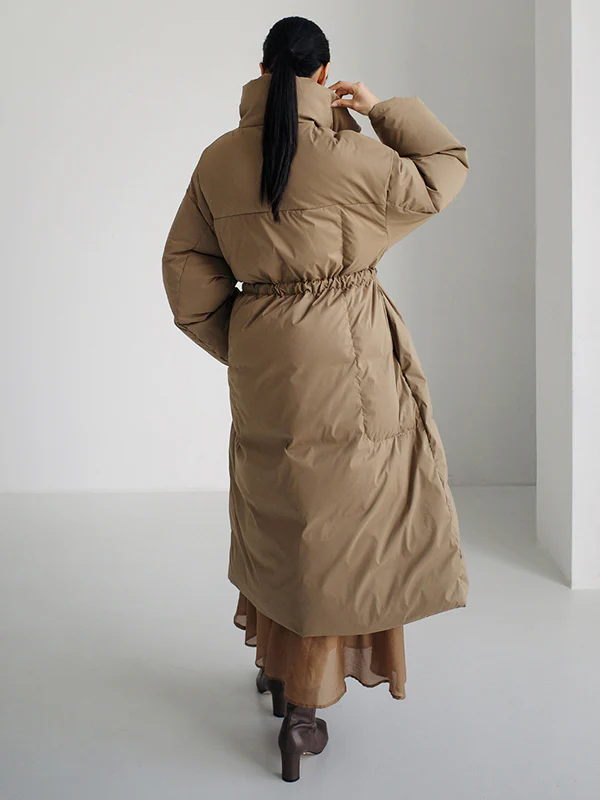 Original Creation Long Sleeves Loose Tied Solid Color High-Neck Padded Coat - Image 7