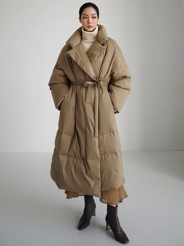 Original Creation Long Sleeves Loose Tied Solid Color High-Neck Padded Coat - Image 8