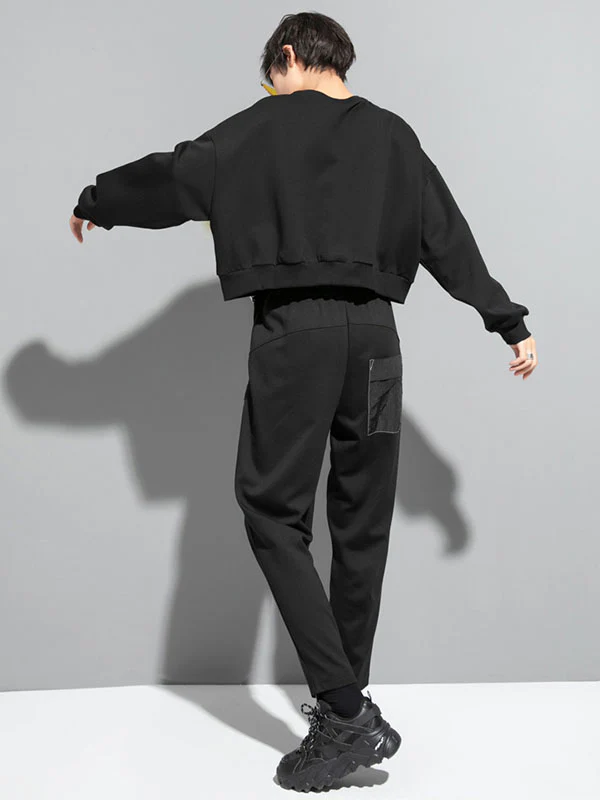 Original Creation Loose Batwing Sleeves Contrast Color Split-Joint Round-Neck Sweatshirt Tops - Image 11