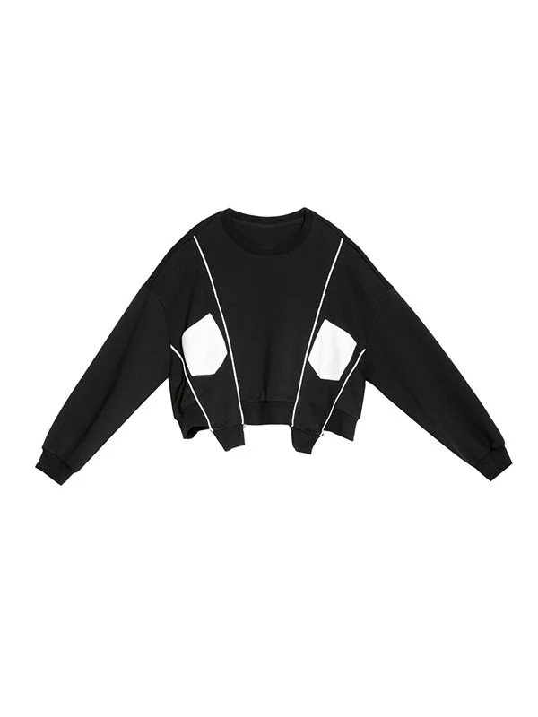 Original Creation Loose Batwing Sleeves Contrast Color Split-Joint Round-Neck Sweatshirt Tops - Image 12