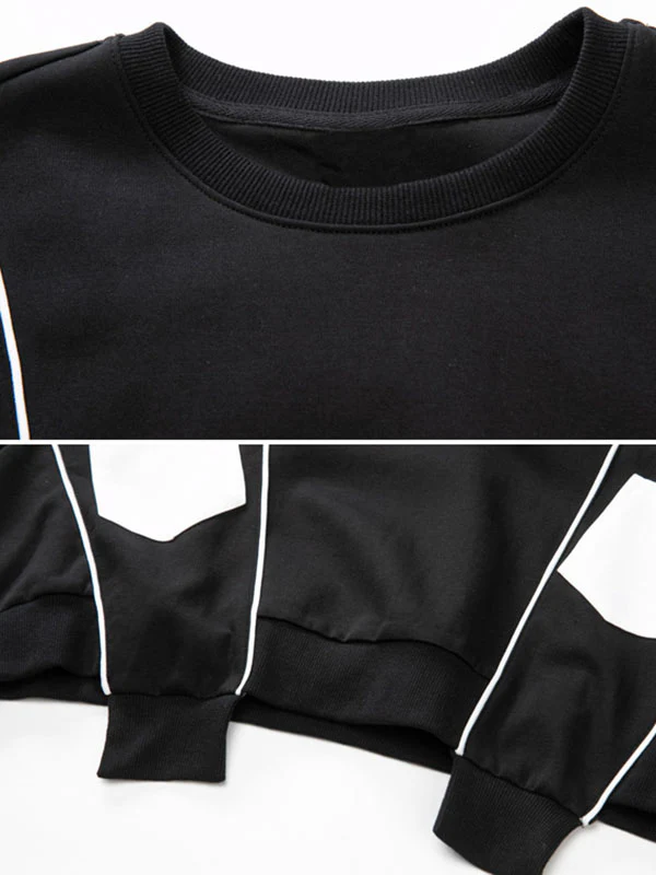 Original Creation Loose Batwing Sleeves Contrast Color Split-Joint Round-Neck Sweatshirt Tops - Image 13