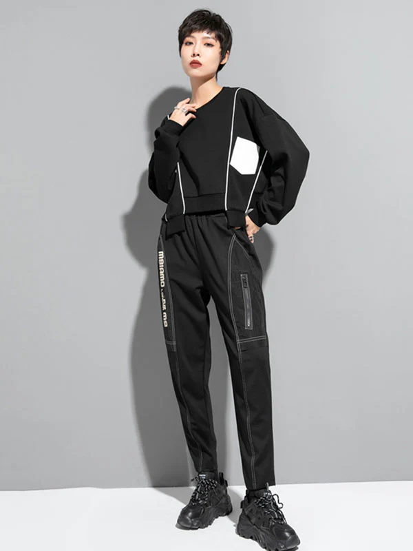 Original Creation Loose Batwing Sleeves Contrast Color Split-Joint Round-Neck Sweatshirt Tops - Image 8