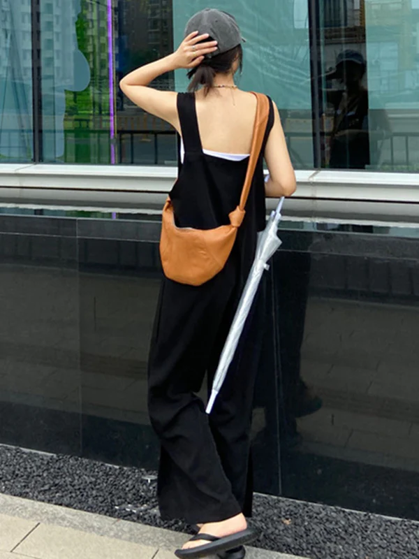 Original Creation Sleeveless Loose Solid Color Square-Neck Overalls - Image 10