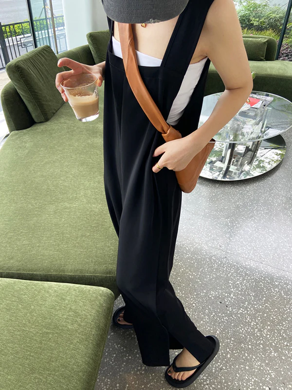 Original Creation Sleeveless Loose Solid Color Square-Neck Overalls - Image 2
