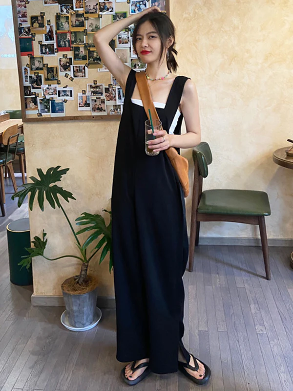 Original Creation Sleeveless Loose Solid Color Square-Neck Overalls - Image 6