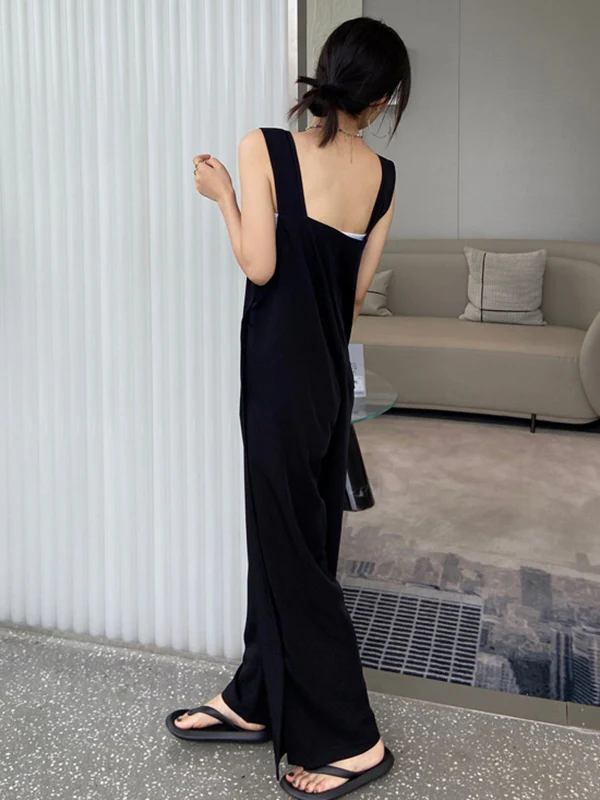 Original Creation Sleeveless Loose Solid Color Square-Neck Overalls - Image 9