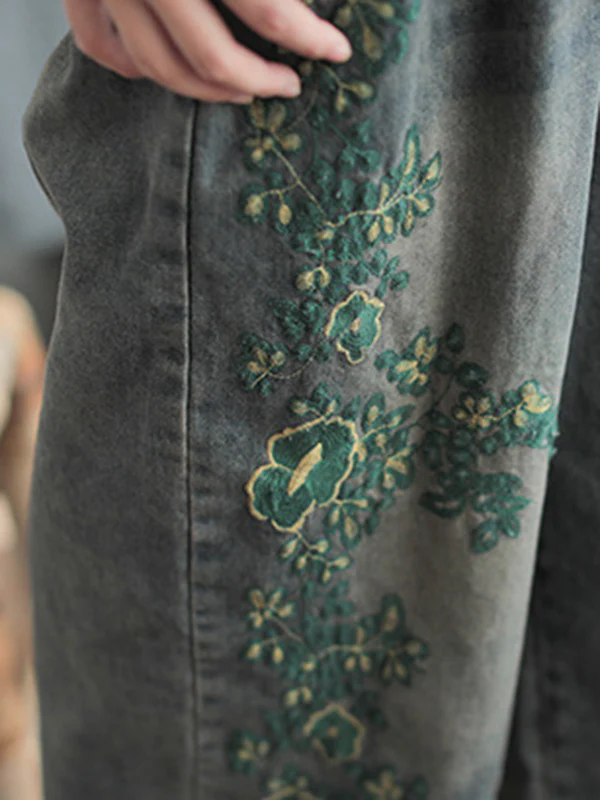 Original Embroidered Wide-Leg Column Jean Pants - Image 14
