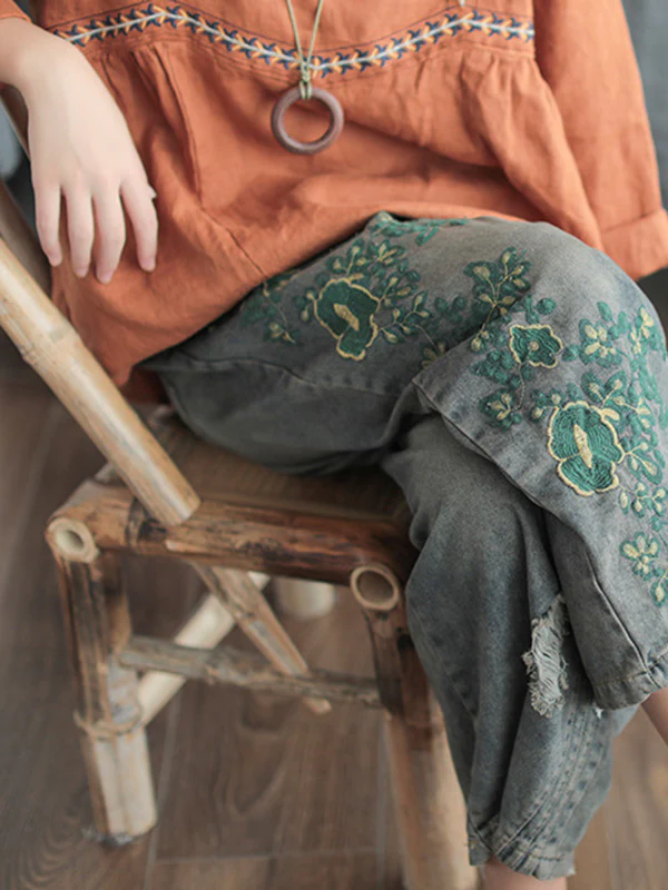 Original Embroidered Wide-Leg Column Jean Pants - Image 16