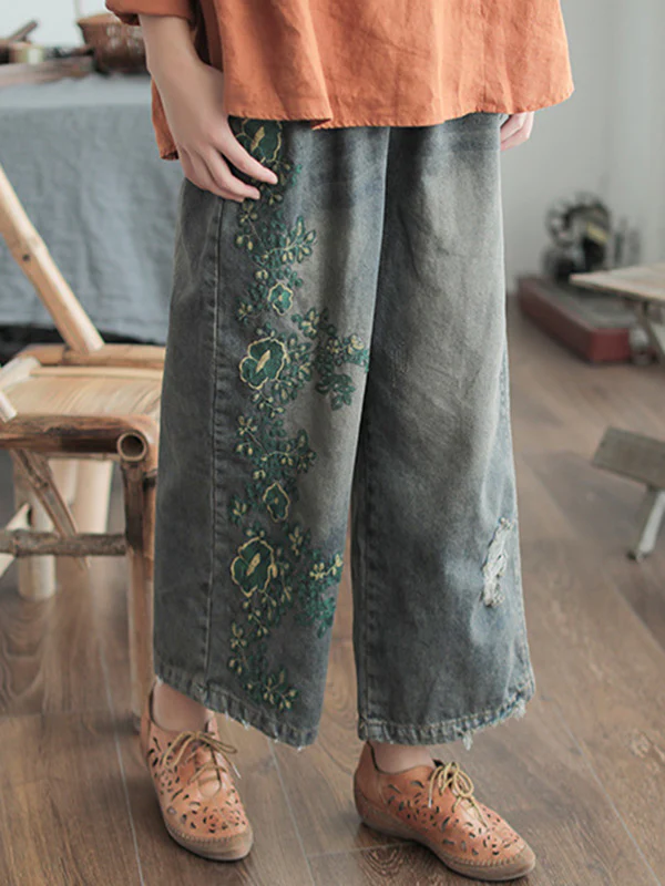 Original Embroidered Wide-Leg Column Jean Pants - Image 2