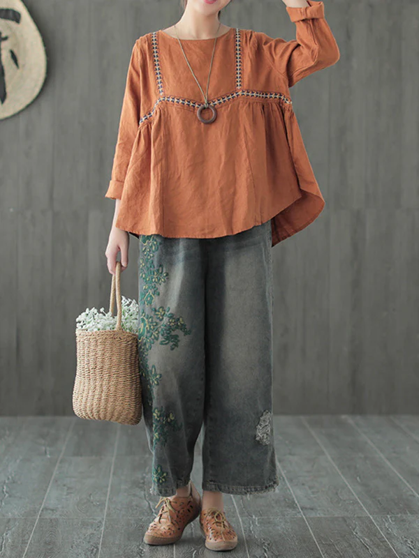 Original Embroidered Wide-Leg Column Jean Pants - Image 3