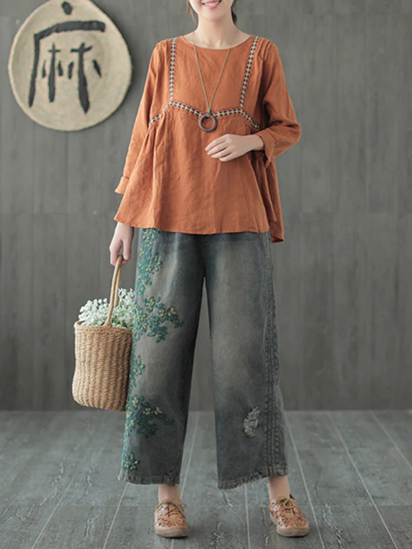 Original Embroidered Wide-Leg Column Jean Pants - Image 4