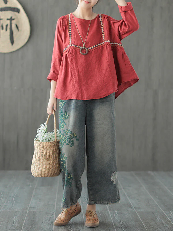 Original Embroidered Wide-Leg Column Jean Pants - Image 6