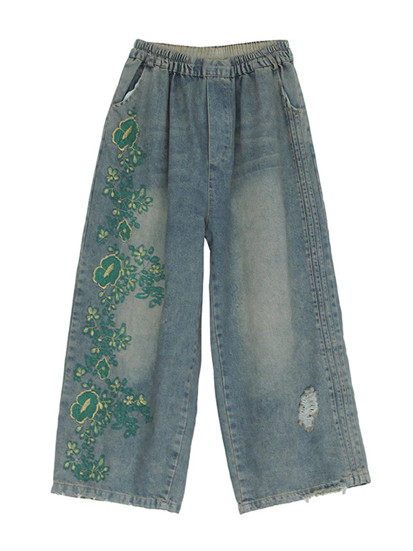 Original Embroidered Wide-Leg Column Jean Pants - Image 9