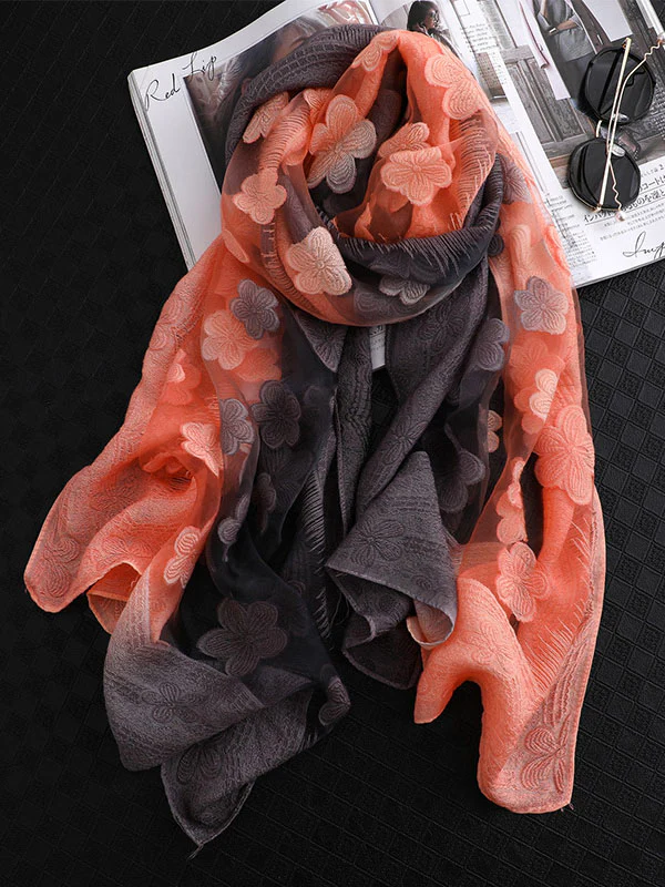 Original Floral Sun-Protection Silk Scarf - Image 11