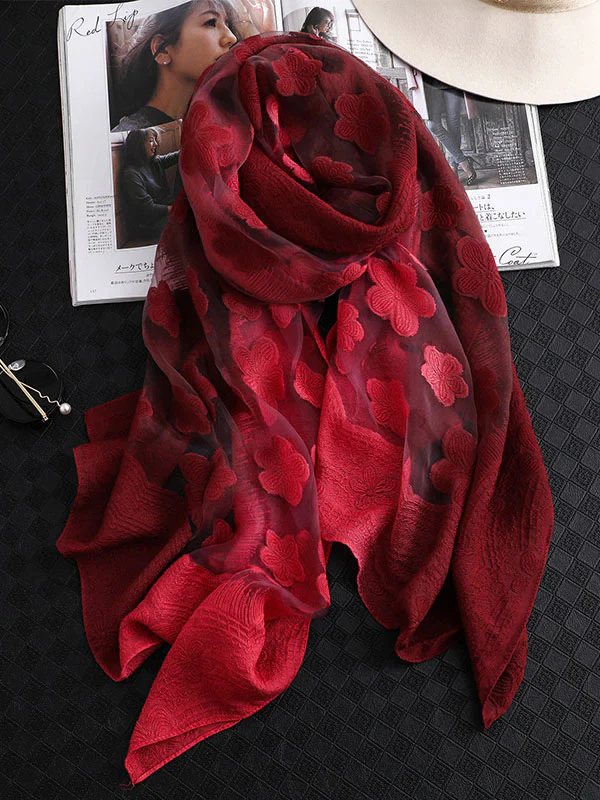 Original Floral Sun-Protection Silk Scarf - Image 14