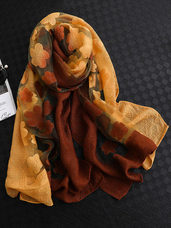 Original Floral Sun-Protection Silk Scarf - Image 15