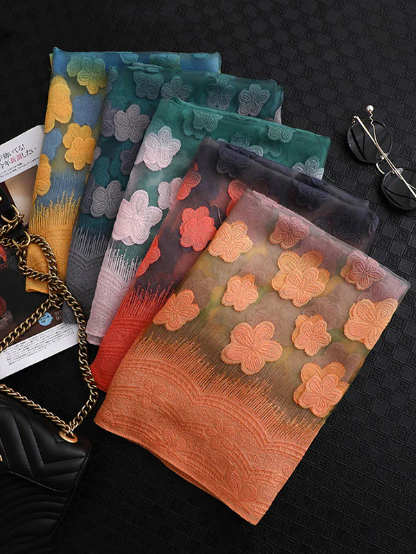 Original Floral Sun-Protection Silk Scarf - Image 32