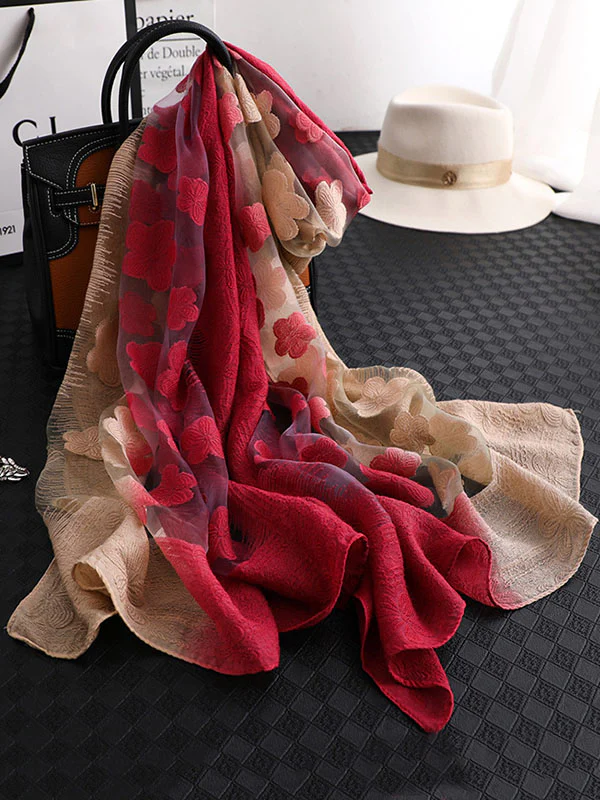 Original Floral Sun-Protection Silk Scarf - Image 8