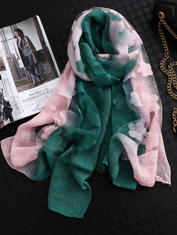 Original Floral Sun-Protection Silk Scarf - Image 9