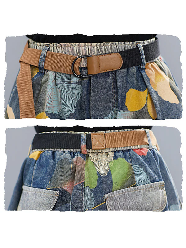 Original Floral Wide Leg Denim Shorts Bottoms - Image 11