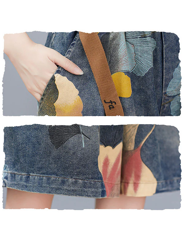 Original Floral Wide Leg Denim Shorts Bottoms - Image 12