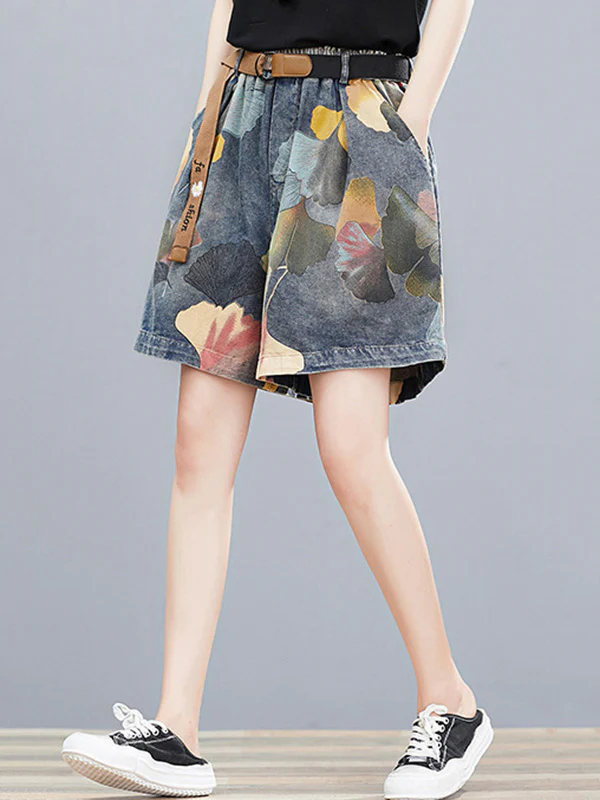Original Floral Wide Leg Denim Shorts Bottoms - Image 2