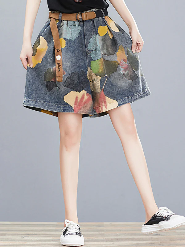 Original Floral Wide Leg Denim Shorts Bottoms - Image 3