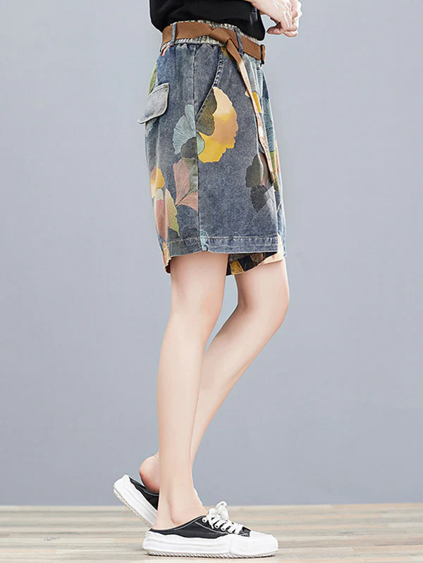Original Floral Wide Leg Denim Shorts Bottoms - Image 4