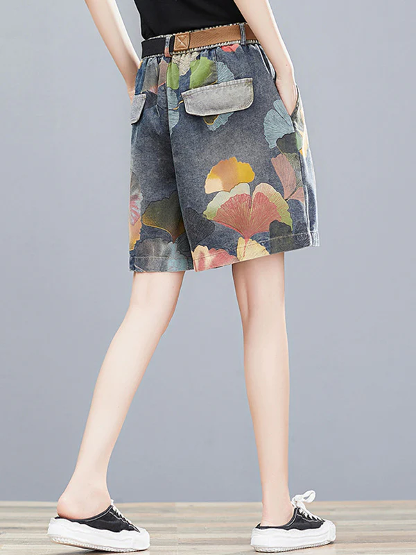 Original Floral Wide Leg Denim Shorts Bottoms - Image 5