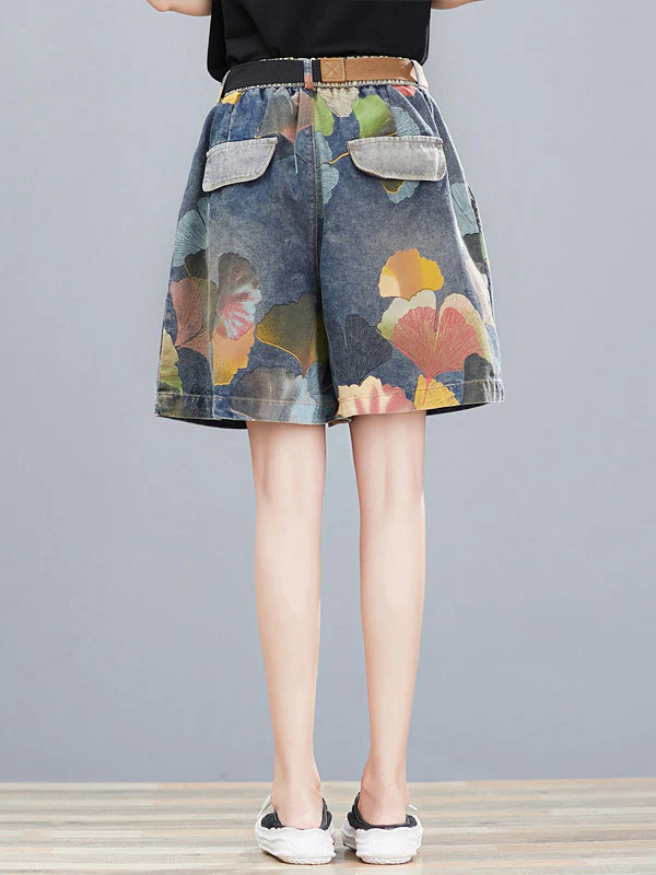 Original Floral Wide Leg Denim Shorts Bottoms - Image 6